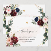 PixDezines エレガント H2 ワインレッド ブラッシュ ネイビー 花 サンキューカード (正面/裏面)