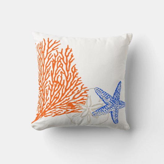 PixDezines オレンジのサンゴ+ヒトデ/DIY 背景 クッション (正面)