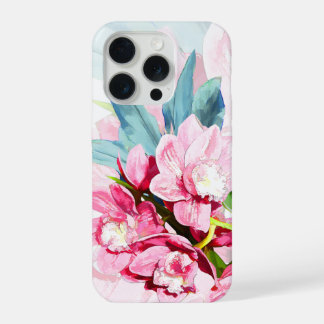 PixDezines オーキッドアイランド ピンクの蘭と青いティ iPhone 15 Proケース