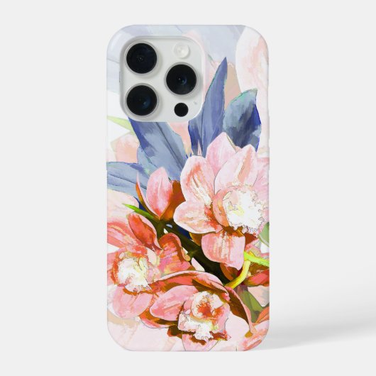 PixDezines オーキッド アイル、ピーチー オーキッズ ブルー ティ iPhoneケース (裏面)