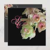 PixDezines オーキッド + 装飾的な花飾り 招待状 (正面/裏面)