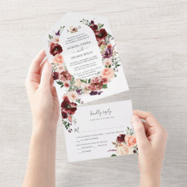 PixDezines オータム ウォーターカラー フラワーズ マルサラ オールインワン招待状