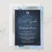 PixDezines カラー ブロック 青+シルバー バー ミツバ 招待状 (裏面)