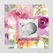 PixDezines《キリスト教》洗礼式や命名式はっきりした水彩花 招待状 (正面/裏面)