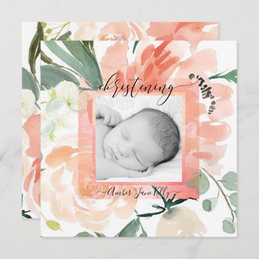 PixDezines《キリスト教》洗礼式や命名式サマーウォーター色の花 招待状 (正面/裏面)