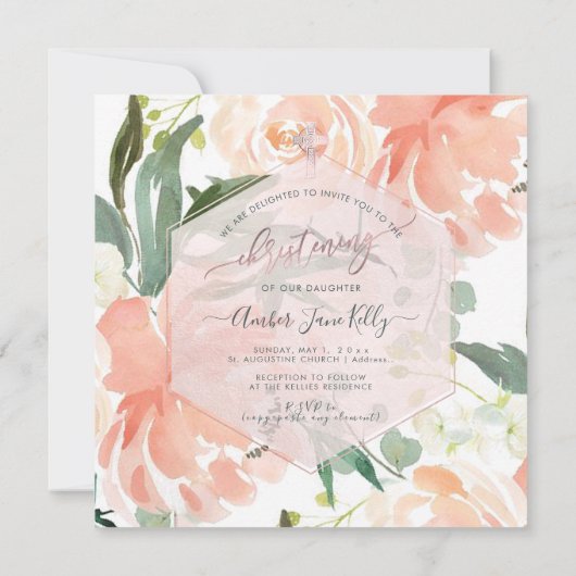 PixDezines《キリスト教》洗礼式や命名式サマーウォーター色の花 招待状 (裏面)