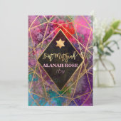 PixDezines ギャラクシー アブストラクト ジオメトリック バット ミツバ 招待状 (スタンド正面)