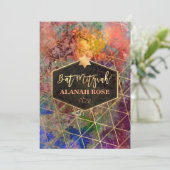 PixDezines ギャラクシー アブストラクト ジオメトリック バット ミツバ 招待状 (スタンド正面)