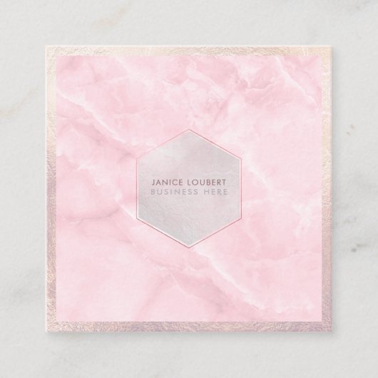 PixDezines グラマラス ピンク マーブル ローズクォーツ スクエア名刺 (正面)
