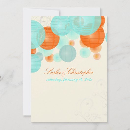 PixDezines コーラルブルーのランタン/DIYカラー 招待状 (正面)