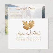 PixDezines ゴールド 秋の落ち葉 / 結婚式延期のお知らせ 案内ポストカード (正面/裏面)