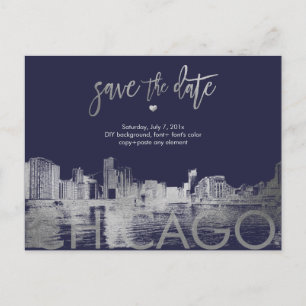 PixDezines / シカゴ Save the Date / 偽のシルバー 案内ポストカード