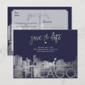 PixDezines / シカゴ Save the Date / 偽のシルバー 案内ポストカード (正面/裏面)