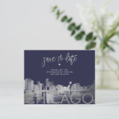 PixDezines / シカゴ Save the Date / 偽のシルバー 案内ポストカード (スタンド正面)