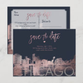 PixDezines / シカゴ Save the Date / 偽のローズゴールド 案内ポストカード (正面/裏面)