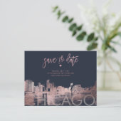 PixDezines / シカゴ Save the Date / 偽のローズゴールド 案内ポストカード (スタンド正面)