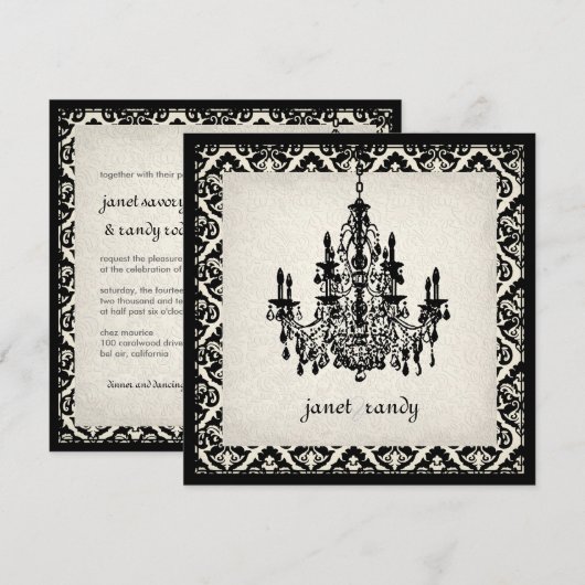 PixDezines シャンデリア+オリビア ダマスク 招待状 (正面/裏面)