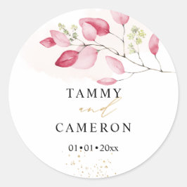 PixDezines シンプルな水彩 ピンクのガム ユーカリ ラウンドシール