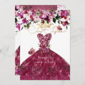 PixDezines スイート16 チェリーレッドドレス 招待状 (正面/裏面)