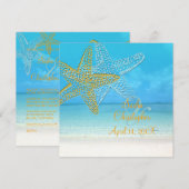 PixDezines スターフィッシュ+ビーチ ウェディング 招待状 (正面/裏面)