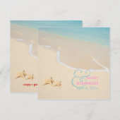 PixDezines スターフィッシュ + ビーチ/トロピカル ウェディング 招待状 (正面/裏面)