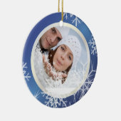 PixDezines スノーフレーク フォト テンプレート 白 + 青 セラミックオーナメント (右)