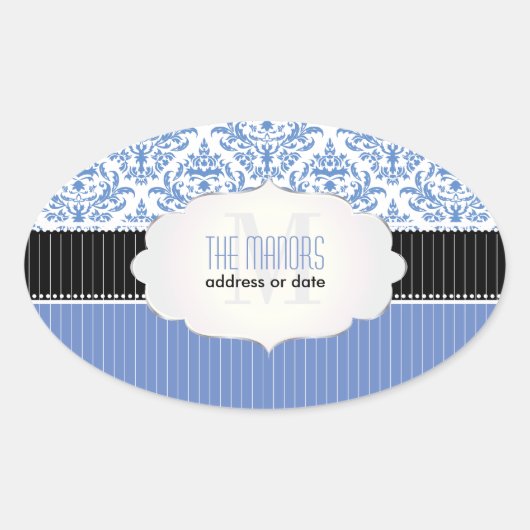 PixDezines セレスト ダマスク / DIY 背景色 楕円形シール (正面)