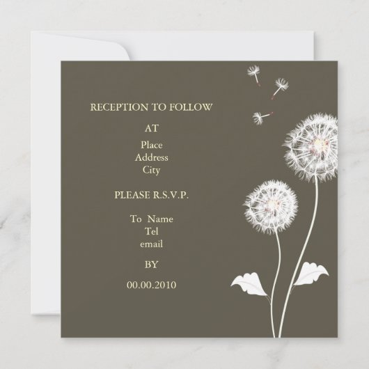 PixDezines タンポポ, DIY 背景色 招待状 (裏面)