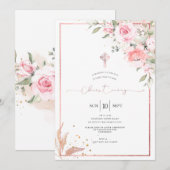 PixDezines ダスティピンクのバラの命名式 招待状 (正面/裏面)