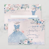 PixDezines ダスティピンクブルーの牡丹の招待状返信 招待状 (正面/裏面)