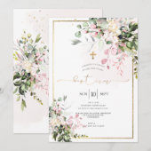 PixDezines ダスティピンク、ラスティック ウォーターカラー 洗礼 招待状 (正面/裏面)