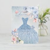 PixDezines ダスティーブルーのバラのキンチャネラ招待状 招待状 (スタンド正面)