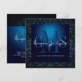 PixDezines ダマスク ブルーサファイアのジュエリー 招待状 (正面/裏面)