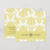 PixDezines ダマスク 1 黄色と灰色のアクセント 招待状 (正面/裏面)