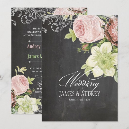 PixDezines チョークボード/ロココ/ヴィンテージローズ 招待状 (正面/裏面)