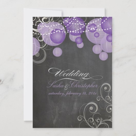 PixDezines チョークボード+紫のランタン/ 招待状 (正面)
