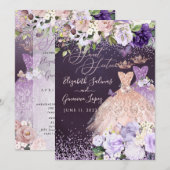 PixDezines ツインズ スウィート16 ローズゴールド ダスティパープル I 招待状 (正面/裏面)