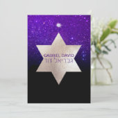 PixDezines ナイトスカイ/パープル/タイポグラフィー/バル・ミッツヴァ 招待状 (スタンド正面)