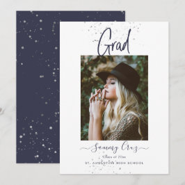 PixDezines ネイビーブルー グラデーション フラット 発表カード 案内状