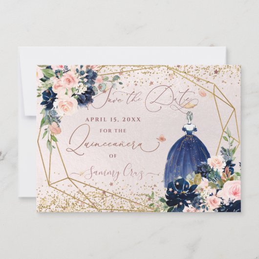 PixDezines ネイビーブルー セーブ・ザ・デート キンセアニエラ 招待状 (正面)