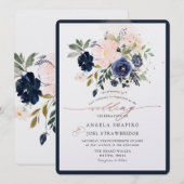 PixDezines ネイビー ブラッシュ 水彩花 招待状 (正面/裏面)
