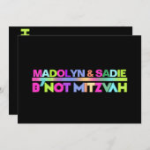 PixDezines ネオンライト B'not Mitzvah ✡ 招待状 (正面/裏面)