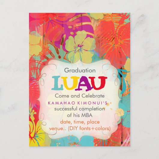 PixDezines ハイビスカス/卒業式/ルアウ/DIYイベント インビテーションポストカード (正面)