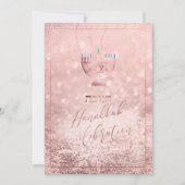 PixDezines ハヌカのお祝い、ローズゴールドの雪 招待状 (正面)