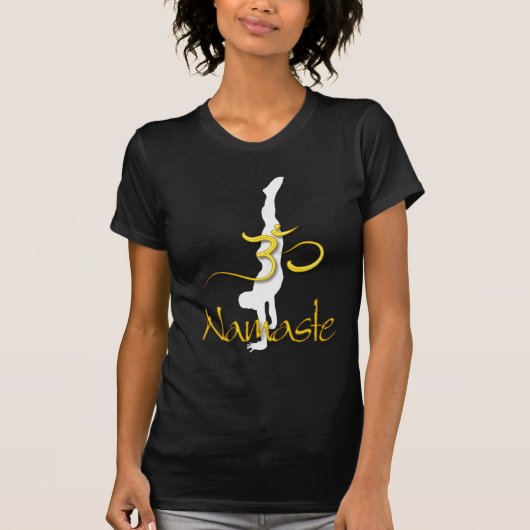 PixDezines ハンドスタンド ポーズ/ナマステ/オーム Tシャツ (正面)