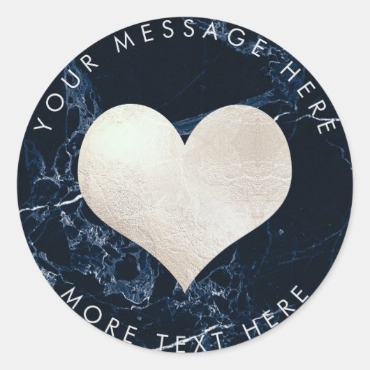 PixDezines ハート フェイク シルバー+ブルー マーブル ラウンドシール (正面)