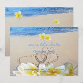 PixDezines ハート+プルメリアの砂浜 セーブザデート (正面/裏面)