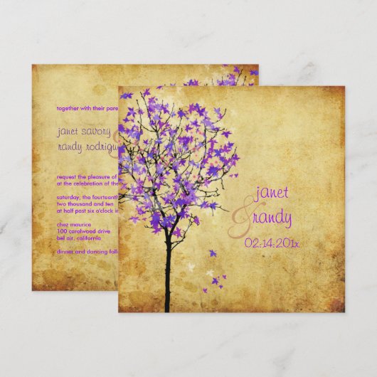 PixDezines バイオレット メープル ツリー/フェイク パーチメント 招待状 (正面/裏面)