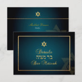 PixDezines バー ミッツヴァの詳細情報 ティール+ゴールド 出欠カード (正面/裏面)