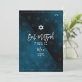 PixDezines バー ミツバ | サンダー ブルー 水彩 招待状 (スタンド正面)